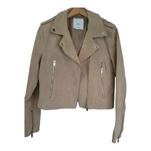 MNG Mango Suede Leather Cropped Biker Style Zip Front Jacket Size Small